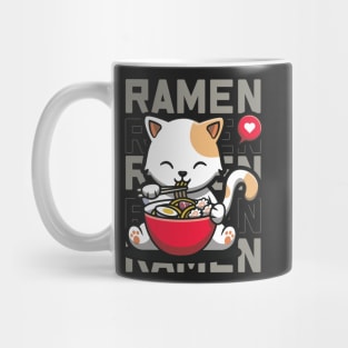 Cat Eating Ramen Cute Noodles, Kawaii Kittie Eating Japanese Noodle Mug